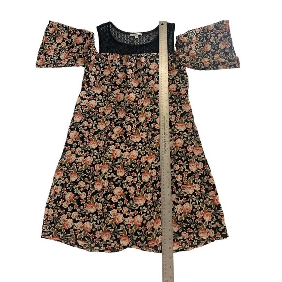 Charlotte Russe Womens Off-Shoulder Black Floral Dress With Lace Yoke Size XS - Picture 7 of 10
